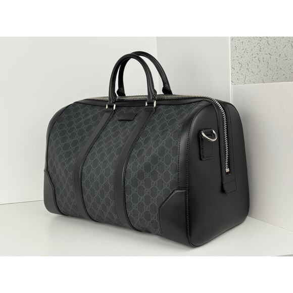 Gucci Large Savoy Duffle Bag GG Supreme Monogram Grey/Black Calfskin Trim - Picture 1 of 16